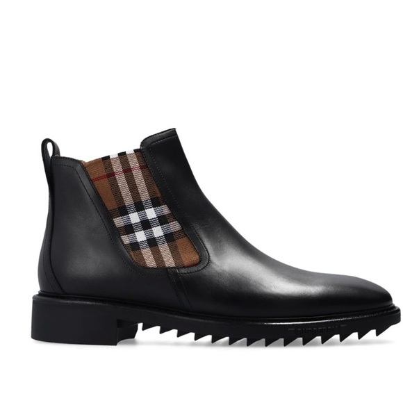 Men’s Burberry Check-Panelled Pull-On Ankle Boots - Picture 2 of 4